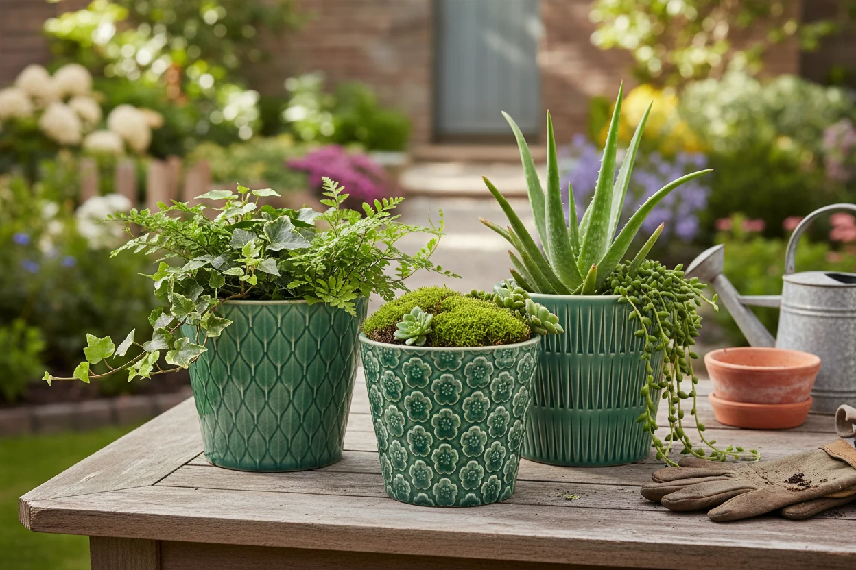 Wikholm Majken Ceramic Mini Plant Pots, Green (Set Of 3) - Image 2