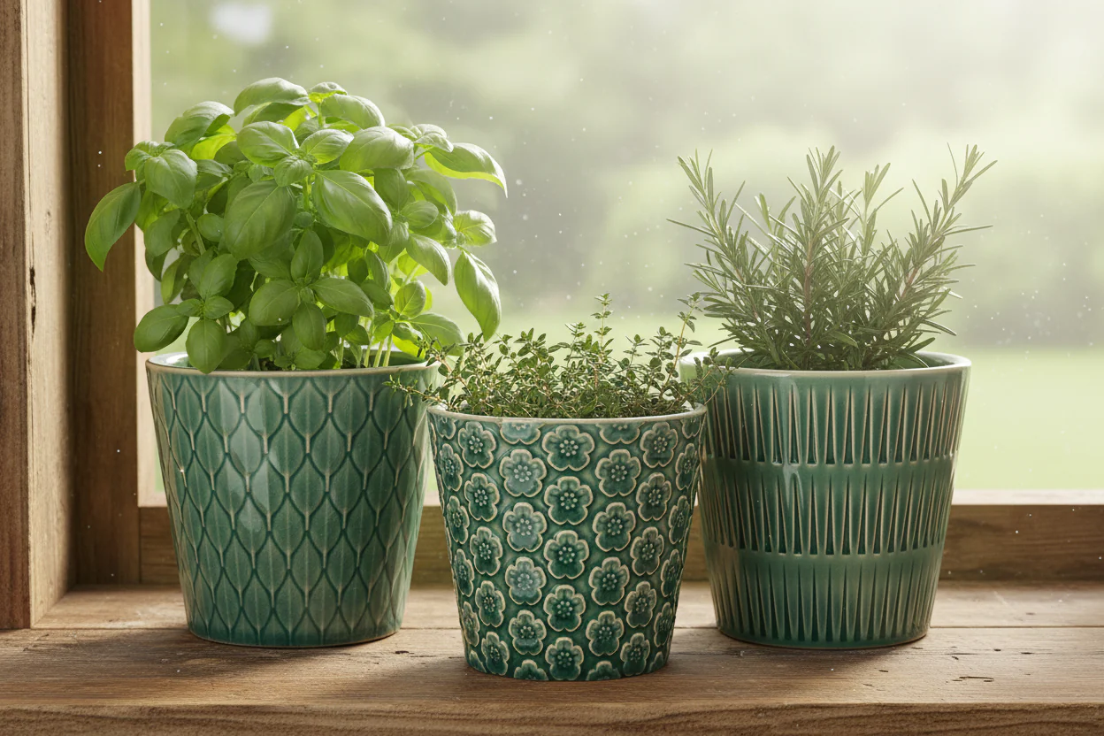 Wikholm Majken Ceramic Mini Plant Pots, Green (Set Of 3) - Image 3