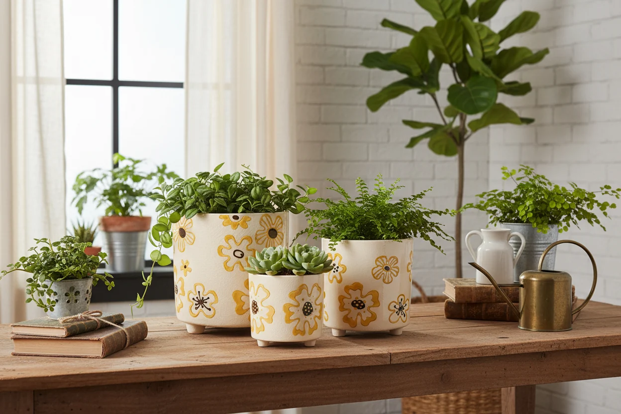 Wikholm Rakel Ceramic Plant Pot, Yellow - Image 2
