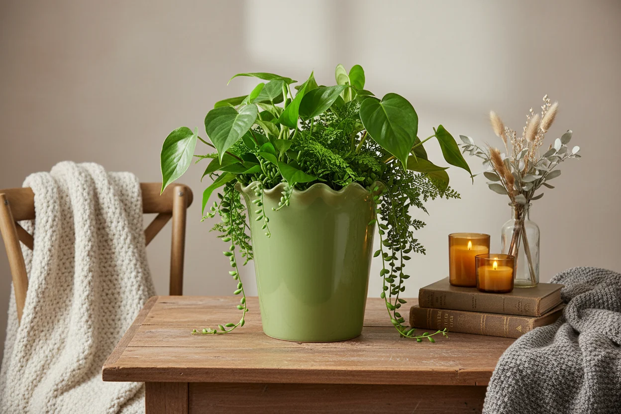 Wikholm Vanda Ceramic Plant Pot, Green - Image 4