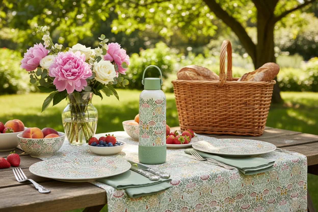 William Morris Kitchen Garden Stainless Steel Water Bottle, Cream - Image 7